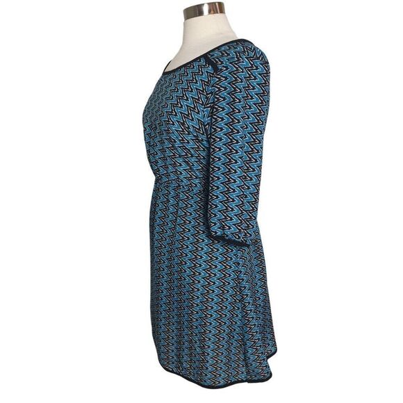 Delirious LA Womens Dress XL Casual Blue/Black Zigzag Pattern Keyhole Retro Glam - Picture 3 of 5